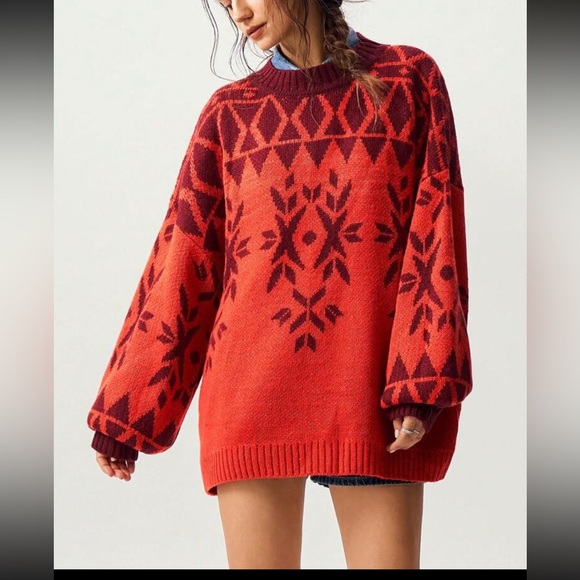 Cozy Argle Print round neck Oversized Sweater Top - Picture 2 of 7